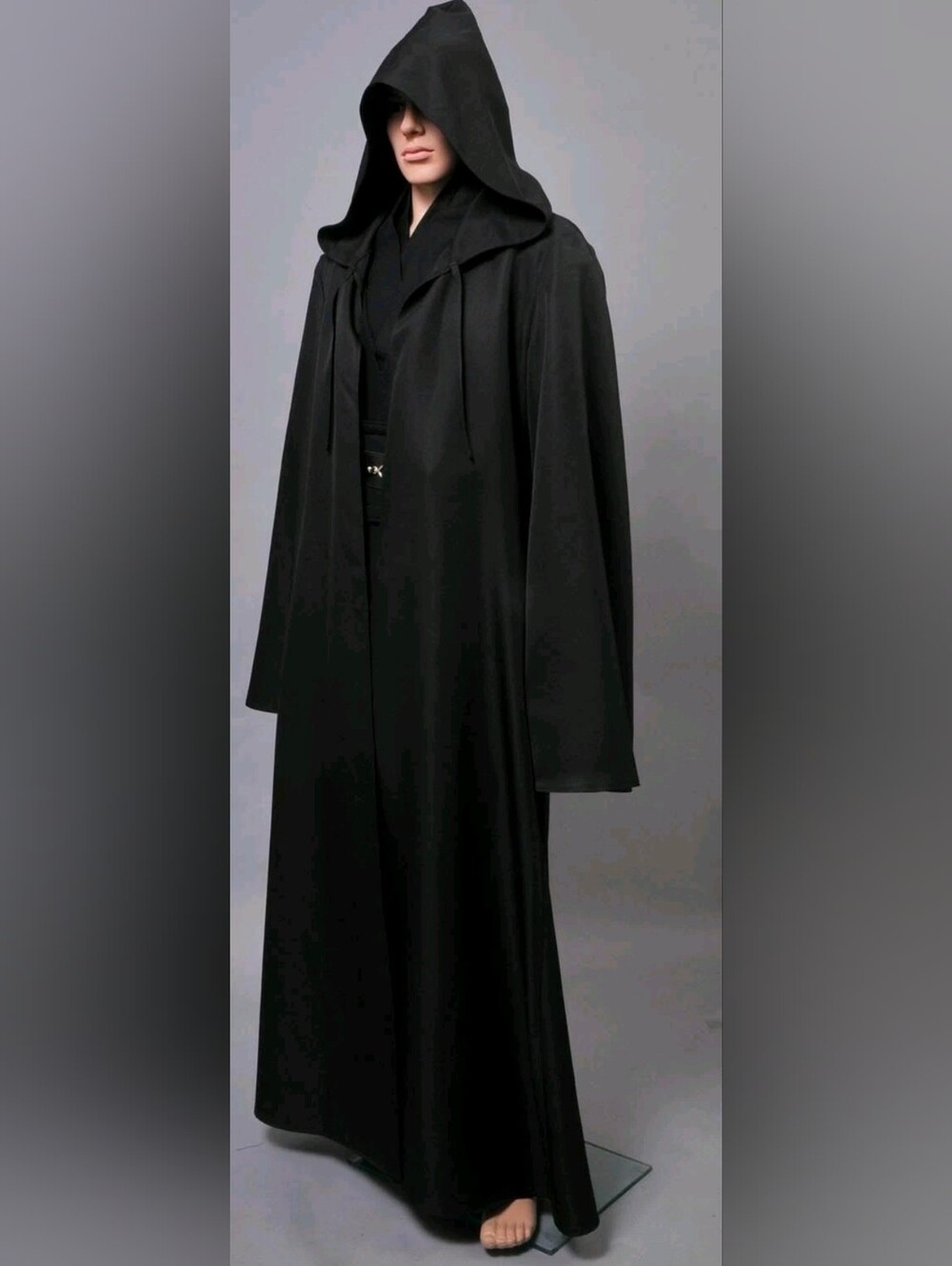 Men's Black Hooded Long Coat - Classic Cloak Style, Black Costume Robe